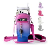 linmaya Bolsa de transporte para botella de agua con bolsillo para teléfono para Stanley Cup de 40/30 onzas, soporte aislado de neopreno para botella de agua, bolsa cruzada con hombro ajustable y