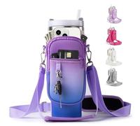 linmaya Bolsa de transporte para botella de agua con bolsillo para teléfono Stanley de 40/30 onzas, bolsa de neopreno para botella de agua con 2 correas ajustables y 3 tapones de fugas para accesorios