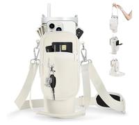 linmaya Bolsa de transporte para botella de agua con bolsillo para teléfono Stanley de 40/30 onzas, bolsa de neopreno para botella de agua con 2 correas ajustables y 3 tapones de fugas para accesorios