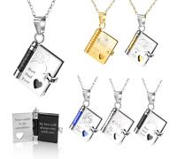 LINMQIU Collar con libro de amor personalizado,Collar con libro de 10 páginas con foto y texto grabados a medida,Colgante que se abre para niñas,Colgante regalo de mamá y papá para su hija（Negro）