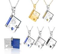 LINMQIU Collar con libro de amor personalizado,Collar con libro de 10 páginas con foto y texto grabados a medida,Colgante que se abre para niñas,Colgante regalo de mamá y papá para su hija（Azul）