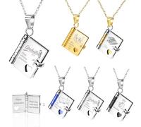 LINMQIU Collar con libro personalizado para graduación,Collar con libro de amor con nombre grabado y 8 páginas de información,Colgante que se abre-ideal para mujer,Regalo de graduación para mujer
