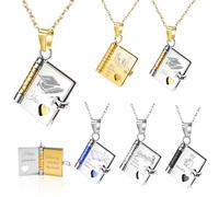 LINMQIU Collar con libro personalizado para graduación,Collar con libro de amor con nombre grabado y 8 páginas de información,Colgante que se abre-ideal para mujer,Regalo de graduación para mujer