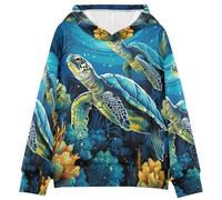 LINNIKEEEE Acuarela Azul Tortuga De Mar Sudaderas con Capucha para NiñOs NiñAs con Estampado 3D Bonitas Cómodas