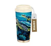 LINNIKEEEE Acuarela Azul Tortuga De Mar Vaso Térmico de Acero Inoxidable para Café,Botella de Agua con Aislamiento Al Vacío para Viajes(500 Ml)