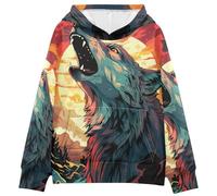 LINNIKEEEE Acuarela Ilustraciones Lobo Aullando Sudaderas con Capucha para NiñOs NiñAs con Estampado 3D Bonitas Cómodas