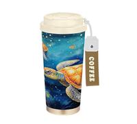 LINNIKEEEE Acuarela Pintura Tortuga De Mar Vaso Térmico de Acero Inoxidable para Café,Botella de Agua con Aislamiento Al Vacío para Viajes(500 Ml)