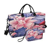 LINNIKEEEE Acuarela Violeta Rosa Flor Bolsas de Viaje para Gimnasio, Bolso de Fin de Semana con Bolsa de Aseo para Niñas Hombres