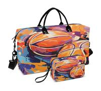 LINNIKEEEE Arte Abstracto del Baloncesto Bolsas de Viaje para Gimnasio, Bolso de Fin de Semana con Bolsa de Aseo para Niñas Hombres