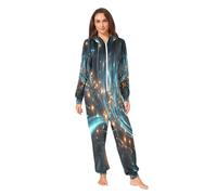 LINNIKEEEE Arte De LíNea Azul Estrella Pijama de Una Sola Pieza con Capucha,Disfraz Ropa de Dormir Ropa de Casa Mono para Mujeres Hombres