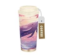 LINNIKEEEE Ballena De Mar Rosa Vaso Térmico de Acero Inoxidable para Café,Botella de Agua con Aislamiento Al Vacío para Viajes(500 Ml)