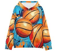 LINNIKEEEE Baloncesto Azul Sudaderas con Capucha para NiñOs NiñAs con Estampado 3D Bonitas Cómodas