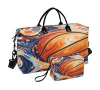 LINNIKEEEE Baloncesto Naranja Acuarela Bolsas de Viaje para Gimnasio, Bolso de Fin de Semana con Bolsa de Aseo para Niñas Hombres