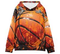 LINNIKEEEE Baloncesto Naranja Acuarela Sudaderas con Capucha para NiñOs NiñAs con Estampado 3D Bonitas Cómodas
