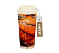 LINNIKEEEE Baloncesto Naranja Acuarela Vaso Térmico de Acero Inoxidable para Café,Botella de Agua con Aislamiento Al Vacío para Viajes(500 Ml)