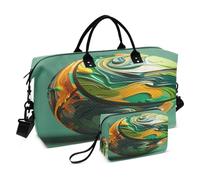 LINNIKEEEE Baloncesto Verde Abstracto Bolsas de Viaje para Gimnasio, Bolso de Fin de Semana con Bolsa de Aseo para Niñas Hombres