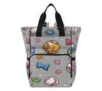 LINNIKEEEE Bolas De BéIsbol Colorido Arcos Flores Bolsa de Pañales Mochila de Viaje Gran Capacidad Bolsas para Mamá Papá Mujeres Niñas