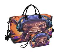 LINNIKEEEE Buena Música Rinoceronte Bolsas de Viaje para Gimnasio, Bolso de Fin de Semana con Bolsa de Aseo para Niñas Hombres