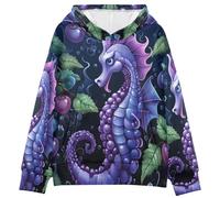 LINNIKEEEE Caballito De Mar PúRpura Sudaderas con Capucha para NiñOs NiñAs con Estampado 3D Bonitas Cómodas
