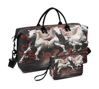 LINNIKEEEE Caballos Corriendo Geniales Bolsas de Viaje para Gimnasio, Bolso de Fin de Semana con Bolsa de Aseo para Niñas Hombres