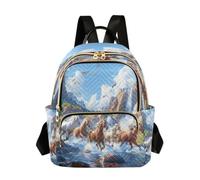 LINNIKEEEE Caballos Corriendo MontañAs Fauna Mochila Bookbag Mini Bolso de Hombro para Viajes Adolescentes