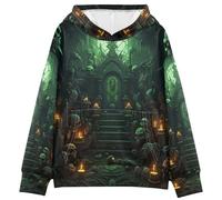 LINNIKEEEE Calabaza Verde De Halloween Sudaderas con Capucha para NiñOs NiñAs con Estampado 3D Bonitas Cómodas