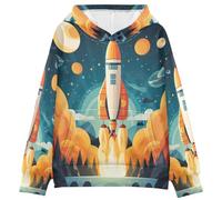 LINNIKEEEE Cohete Espacial Volando Sudaderas con Capucha para NiñOs NiñAs con Estampado 3D Bonitas Cómodas