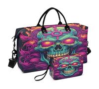 LINNIKEEEE Cráneo Disparado con Llama Púrpura Bolsas de Viaje para Gimnasio, Bolso de Fin de Semana con Bolsa de Aseo para Niñas Hombres