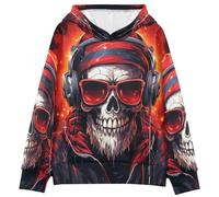 LINNIKEEEE CráNeo Rojo Fresco De Navidad Sudaderas con Capucha para NiñOs NiñAs con Estampado 3D Bonitas Cómodas