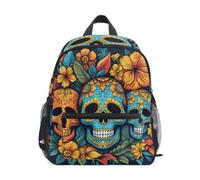 LINNIKEEEE CráNeos Florales Coloridos Mochila para Niños Pequeños,Minibolso de Hombro con Silbato para Viajes Niños de 1 a 6 Años
