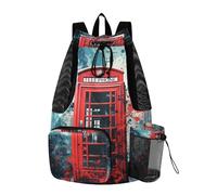 LINNIKEEEE Cuadro De TeléFono Rojo Art Mochila de Viaje,Bolsa de Deporte con Cordón,Mochila Escolar para Natación Jóvenes Niñas