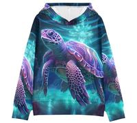 LINNIKEEEE Espacio Luz Tortuga De Mar Sudaderas con Capucha para NiñOs NiñAs con Estampado 3D Bonitas Cómodas