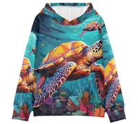 LINNIKEEEE FantasíA Acuarela Tortugas Sudaderas con Capucha para NiñOs NiñAs con Estampado 3D Bonitas Cómodas