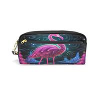 LINNIKEEEE Flamenco PúRpura De Lujo Estuche de Cuero para Lápices Bolsa de Maquillaje Escolar Estudiante Caja de Lápices para Niños Niñas
