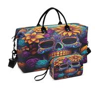 LINNIKEEEE Flor Púrpura Calavera Bolsas de Viaje para Gimnasio, Bolso de Fin de Semana con Bolsa de Aseo para Niñas Hombres
