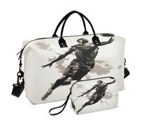 LINNIKEEEE Jugador De Baloncesto Negro Abstracto Bolsas de Viaje para Gimnasio, Bolso de Fin de Semana con Bolsa de Aseo para Niñas Hombres