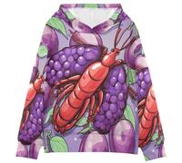 LINNIKEEEE Langosta PúRpura De Dibujos Animados Sudaderas con Capucha para NiñOs NiñAs con Estampado 3D Bonitas Cómodas