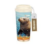 LINNIKEEEE LeóN De Mar Acuarela De Lujo Vaso Térmico de Acero Inoxidable para Café,Botella de Agua con Aislamiento Al Vacío para Viajes(500 Ml)