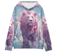 LINNIKEEEE LeóN Rosado Fresco Sudaderas con Capucha para NiñOs NiñAs con Estampado 3D Bonitas Cómodas