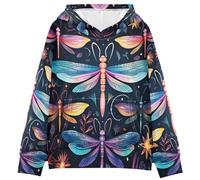 LINNIKEEEE LibéLula Rosa PúRpura Sudaderas con Capucha para NiñOs NiñAs con Estampado 3D Bonitas Cómodas