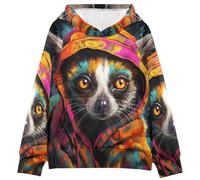 LINNIKEEEE Lindo Arte De Dibujos Animados Lemur Sudaderas con Capucha para NiñOs NiñAs con Estampado 3D Bonitas Cómodas
