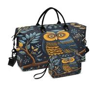 LINNIKEEEE Lindo Búho De Dibujos Animados Bolsas de Viaje para Gimnasio, Bolso de Fin de Semana con Bolsa de Aseo para Niñas Hombres