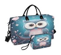 LINNIKEEEE Lindo Búho De Dibujos Animados Bolsas de Viaje para Gimnasio, Bolso de Fin de Semana con Bolsa de Aseo para Niñas Hombres