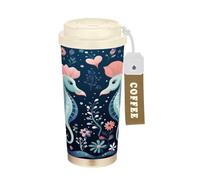 LINNIKEEEE Lindo Divertido Dibujos Animados Caballito De Mar Vaso Térmico de Acero Inoxidable para Café,Botella de Agua con Aislamiento Al Vacío para Viajes(500 Ml)