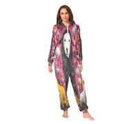 LINNIKEEEE Lindo Doodle Rosa Oveja Negra Pijama de Una Sola Pieza con Capucha,Disfraz Ropa de Dormir Ropa de Casa Mono para Mujeres Hombres