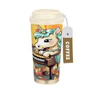 LINNIKEEEE Lindo Piano Unicornio Vaso Térmico de Acero Inoxidable para Café,Botella de Agua con Aislamiento Al Vacío para Viajes(500 Ml)