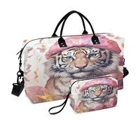 LINNIKEEEE Lindo Tigre Rosa Navideño Bolsas de Viaje para Gimnasio, Bolso de Fin de Semana con Bolsa de Aseo para Niñas Hombres