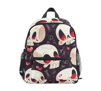LINNIKEEEE Lindos CráNeos Ojos Rojos Halloween Mochila para Niños Pequeños,Minibolso de Hombro con Silbato para Viajes Niños de 1 a 6 Años