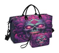 LINNIKEEEE Llama De Calavera Púrpura Disparada Bolsas de Viaje para Gimnasio, Bolso de Fin de Semana con Bolsa de Aseo para Niñas Hombres