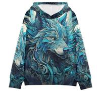 LINNIKEEEE Lobo Azul Mar Sudaderas con Capucha para NiñOs NiñAs con Estampado 3D Bonitas Cómodas
